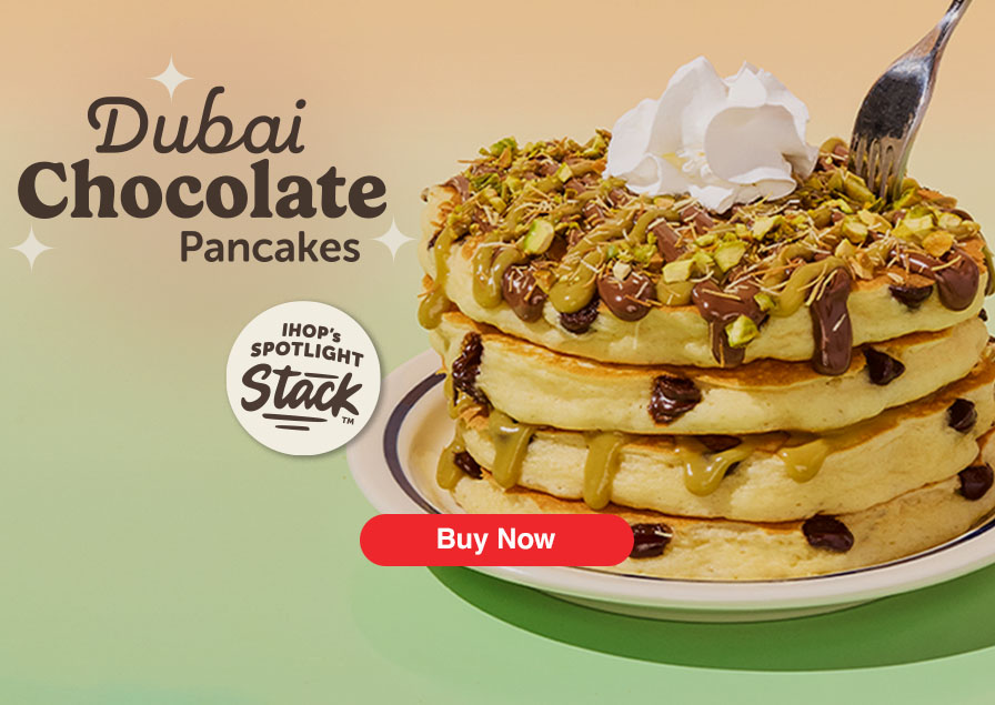 IHOP Dubai Chocolate Pancakes full stack